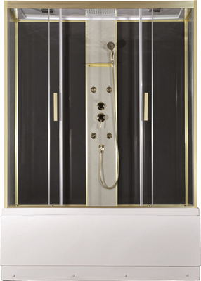 Cabine do chuveiro com a bandeja acrílica branca 170*85*2150cm   alumimium do ouro, bandeja alta